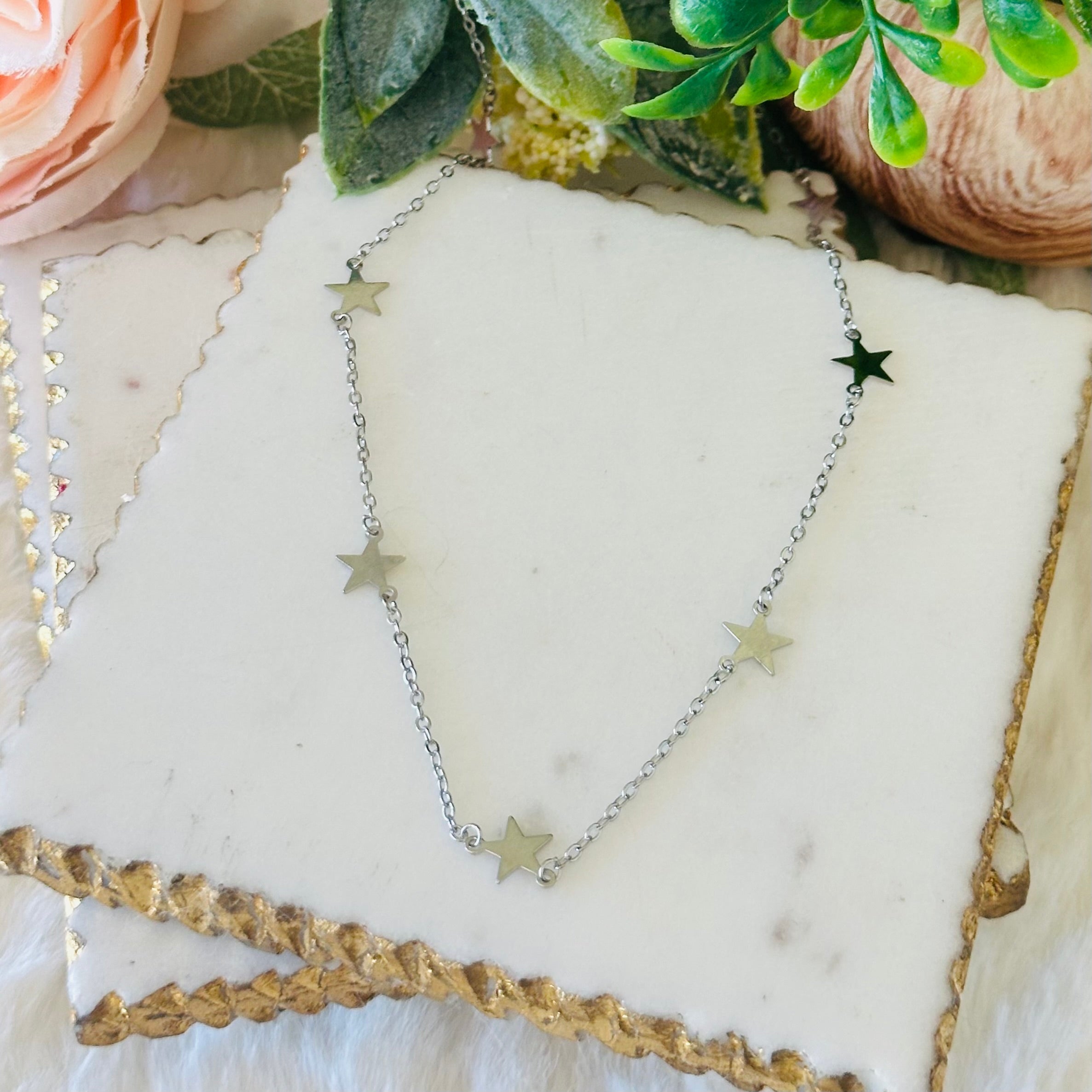 Stella Dainty Zvaigžņu Kulons Choker Kaklarota - Zelta vai Sudraba